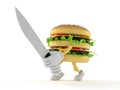 Hamburger character with kitchen knife