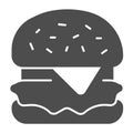 Hamburger with cheese and cabbage solid icon, englishbreakfast concept, hamburger vector sign on white background