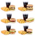 Hamburger collection set cheeseburger and french fries menu meal Royalty Free Stock Photo