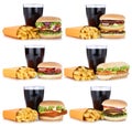 Hamburger collection set cheeseburger and french fries menu meal Royalty Free Stock Photo