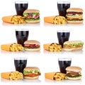 Hamburger collection set cheeseburger and fries menu meal combo Royalty Free Stock Photo