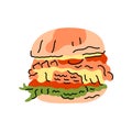 Hamburger color element. Cartoon street food.