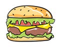 Hamburger drawing icon flat style isolated vector illustration. Colorful burger cartoon, fast food logo design Royalty Free Stock Photo