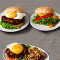 Multiple Hamburger with egg on top place on plate -Generative AI