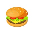 Hamburger Fast food, burger, sandwich isolated on white. Vector illustration.