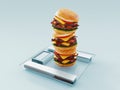 Hamburger. Fast food diet concept, Compulsive overeating and dieting. 3d rendering