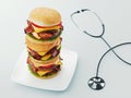 Hamburger. Fast food diet concept, Compulsive overeating and dieting. 3d rendering