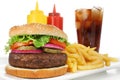 Hamburger fast food meal with french fries & soda