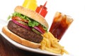 Hamburger fast food meal with fries and drink Royalty Free Stock Photo