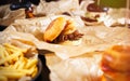 Hamburger in fast food restaurant