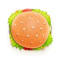 Hamburger. Fast food. Top view. Vector illustration.