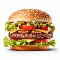 Cheeseburger With Tomatoes On White Background