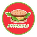 Hamburger, food or restaurant icon on round red vector button