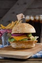 Hamburger, french fries and cold drink on table Royalty Free Stock Photo