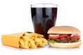 Hamburger and french fries menu meal combo cola drink isolated Royalty Free Stock Photo