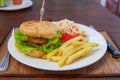 Hamburger with french fries and salad Royalty Free Stock Photo