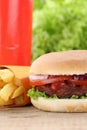 Hamburger and fries menu meal combo fast food drink Royalty Free Stock Photo