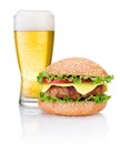 Hamburger and Glass of beer isolated on white background Royalty Free Stock Photo