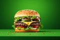 Hamburger on a green background. 3D Rendering Royalty Free Stock Photo