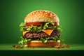 Hamburger on a green background. 3D Rendering Royalty Free Stock Photo