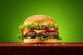 Hamburger on a green background. 3D Rendering Royalty Free Stock Photo