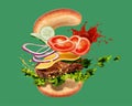 Hamburger on green background