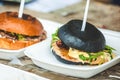 Hamburger grilled with black bun