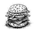 Hamburger hand drawing on white background-Vector