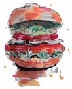 Hamburger, hand drawn marker sketch