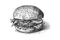 Hamburger handd rawn engraving. Vector illustration design