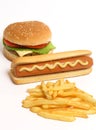 Hamburger, hot dog and french fries Royalty Free Stock Photo