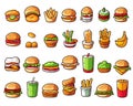 The hamburger icons are Stylized of a fast food meal.