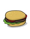 Beef burger with vegetables illustration on white background