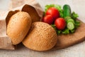 Hamburger ingredients on table