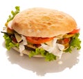 Hamburger in lepinja bread isolated over white Royalty Free Stock Photo