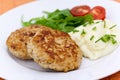 Hamburger with mashed potato,rucola salad Royalty Free Stock Photo