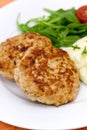 Hamburger with mashed potato,rucola salad Royalty Free Stock Photo