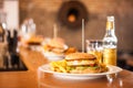 Hamburger meal served on a table top Royalty Free Stock Photo