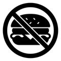 Hamburger with meat ban solid icon, prohibited elements concept. Vector graphics. Burger bun fast food forbidden sign on Royalty Free Stock Photo