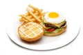 Hamburger, meat, eggs with potatoes Royalty Free Stock Photo
