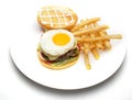 Hamburger, meat, eggs with potatoes Royalty Free Stock Photo