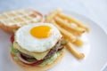 Hamburger, meat, eggs with potatoes Royalty Free Stock Photo