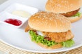 hamburger with meat on white dish Royalty Free Stock Photo