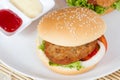 hamburger with meat on white dish Royalty Free Stock Photo