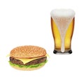 Hamburger and Mug of beer isolated Royalty Free Stock Photo