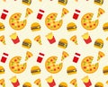 Hamburger,pizza,fries and drink pattern background