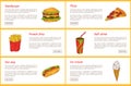 Hamburger and Pizza Slice Vector Illustration Royalty Free Stock Photo