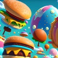 Hamburger Planet in Cookie Galaxy, Generative AI Illustration