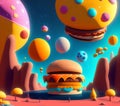 Hamburger Planet in Cookie Galaxy, Generative AI Illustration