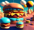 Hamburger Planet in Cookie Galaxy, Generative AI Illustration